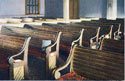 Interior of the Amesbury Friends’ Meeting House, showing Whittier’s pew.